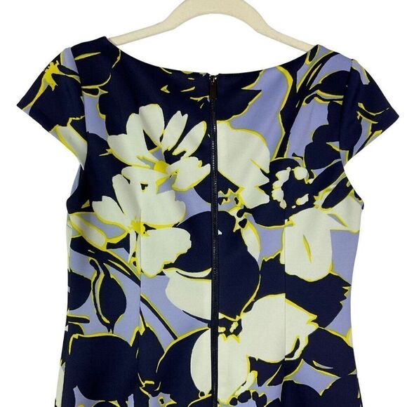 Vince Camuto Floral Print Cap Sleeve Sheath Dress Size 4, Blue/Ivory/Yellow - Picture 8 of 11